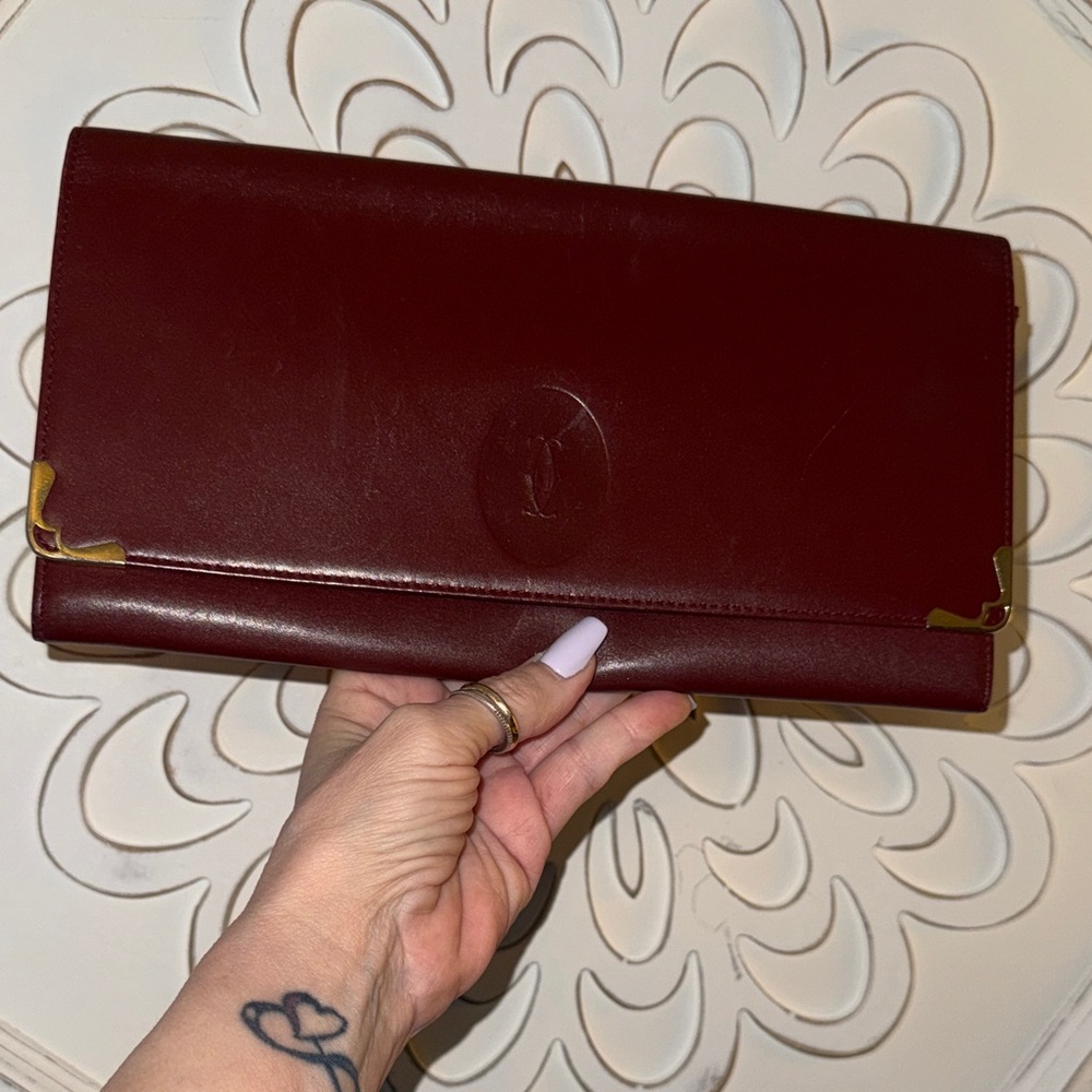 CARTIER Must Line Clutch Bag Bordeaux Gold Leather Purse
Vintage Authentic